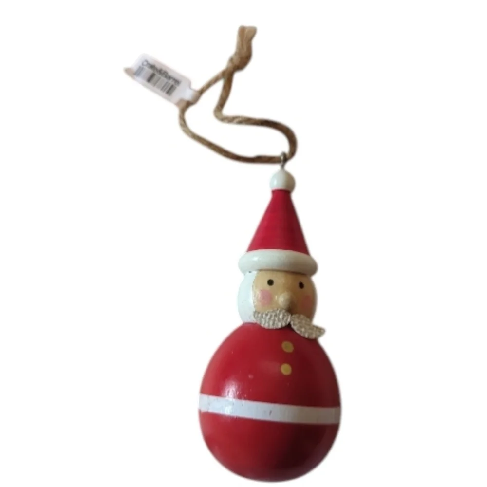 Vintage Crate & Barrel Wooden Bubble Santa Ornament